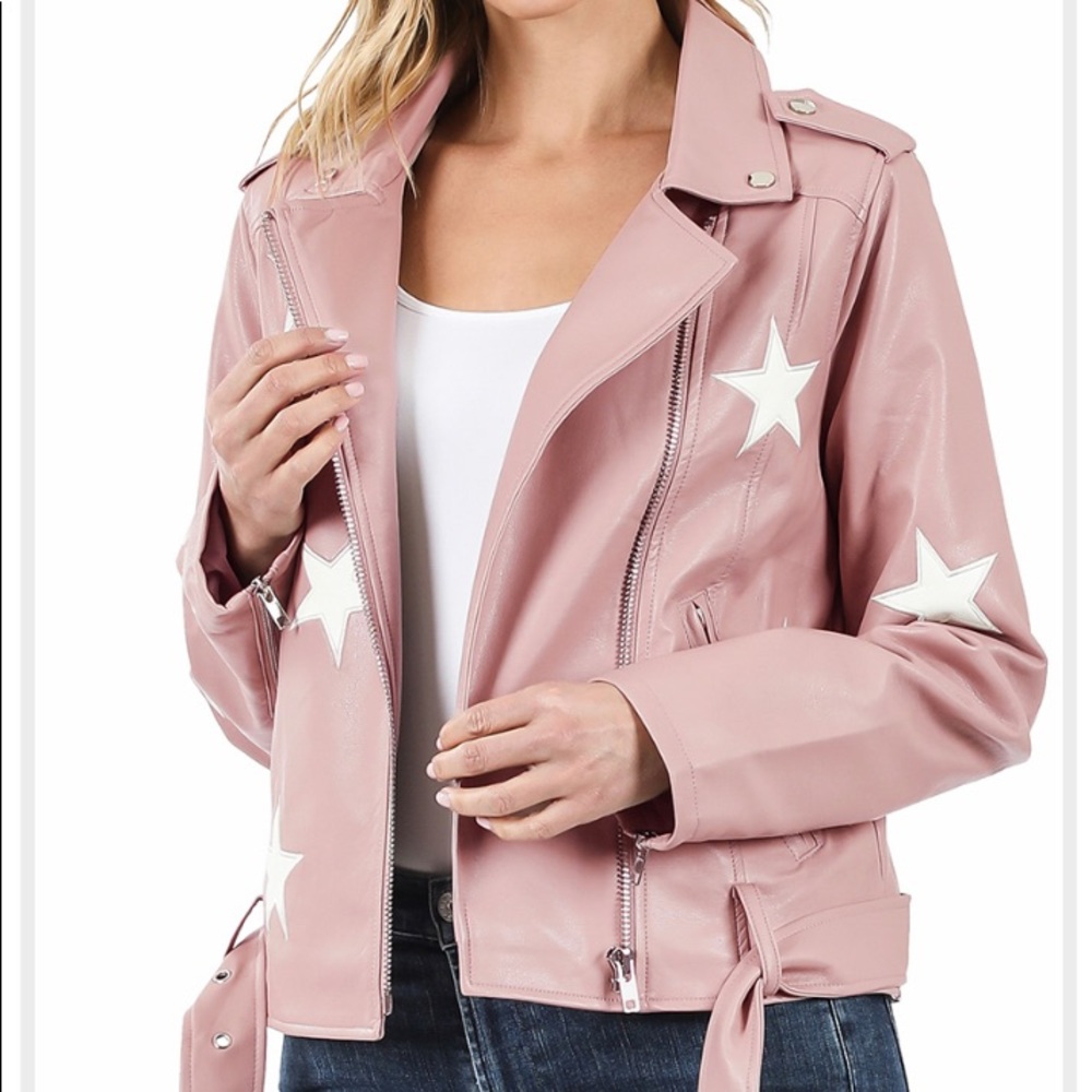 Flash Sale!!! 🦄 2 x’s HP 🦄Vegan Leather Star Patch Moto Jacket